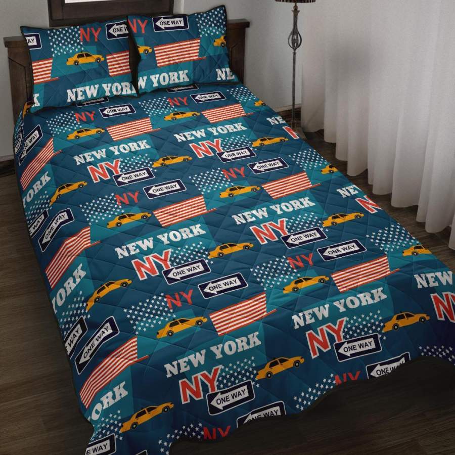 New York Pattern Print Bed Set Quilt