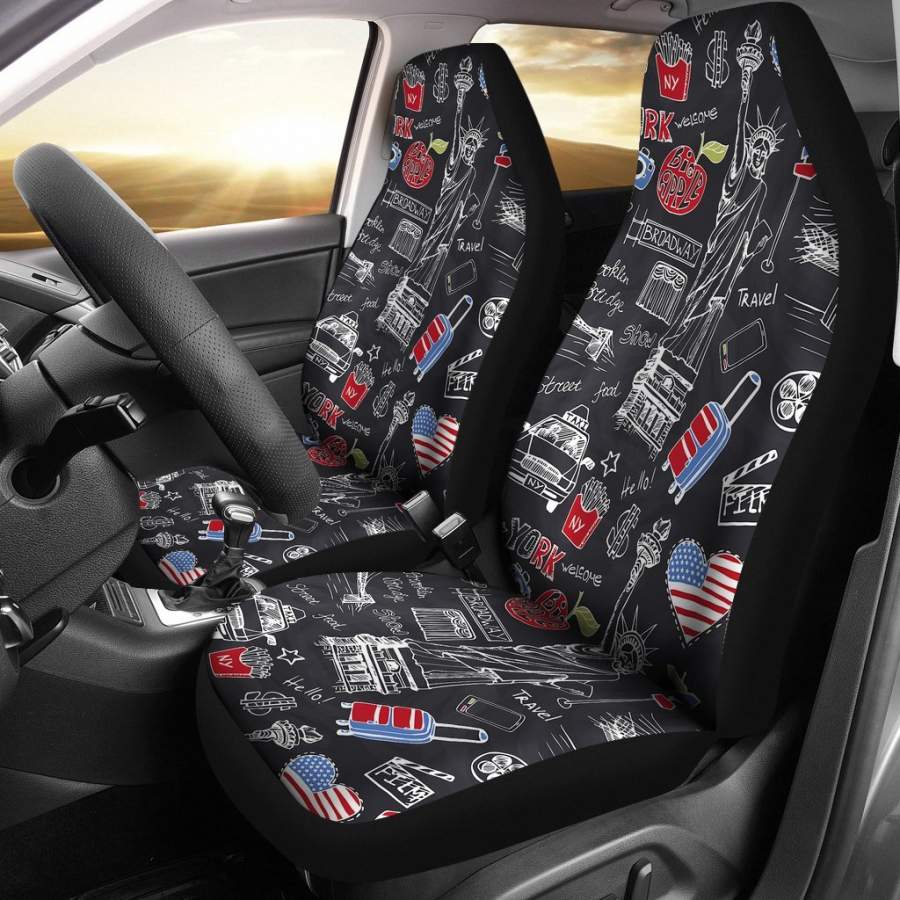 Love New York Print Pattern Universal Fit Car Seat Covers