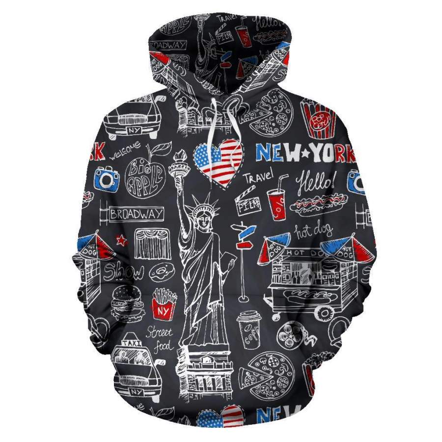 New York Love Pattern Print Men Women Pullover Hoodie