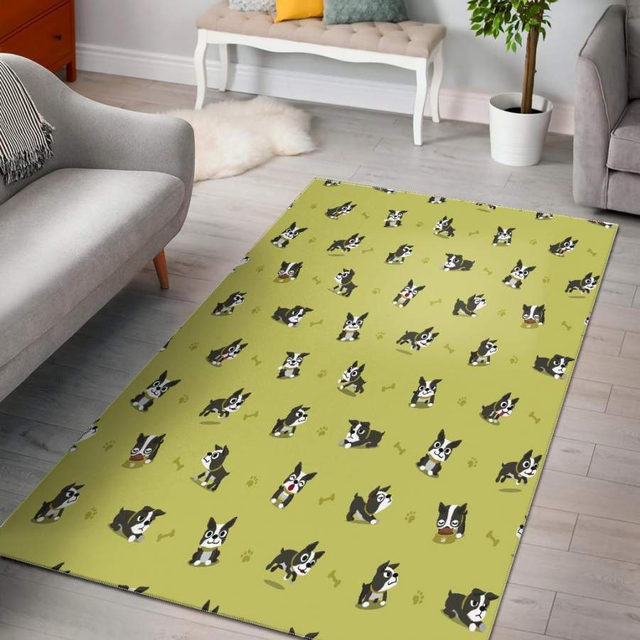 Boston Terrier Paw Pattern Print Area Rug