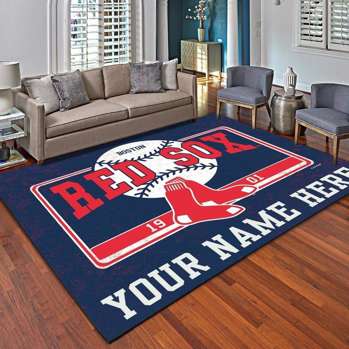 Boston Red Sox Personalized Rugs, Living Room Bedroom Carpet – Customized Man Cave Floor Mat