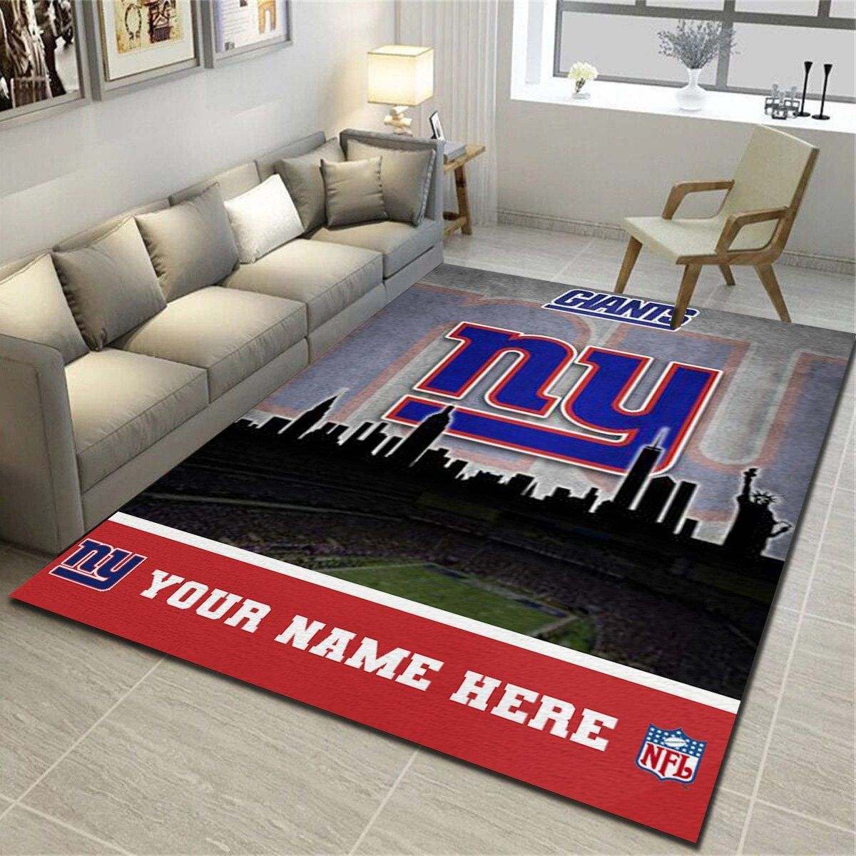 New York Giants Personalized Rug, Team Living Room Carpet, Customized Man Cave Floor Mat