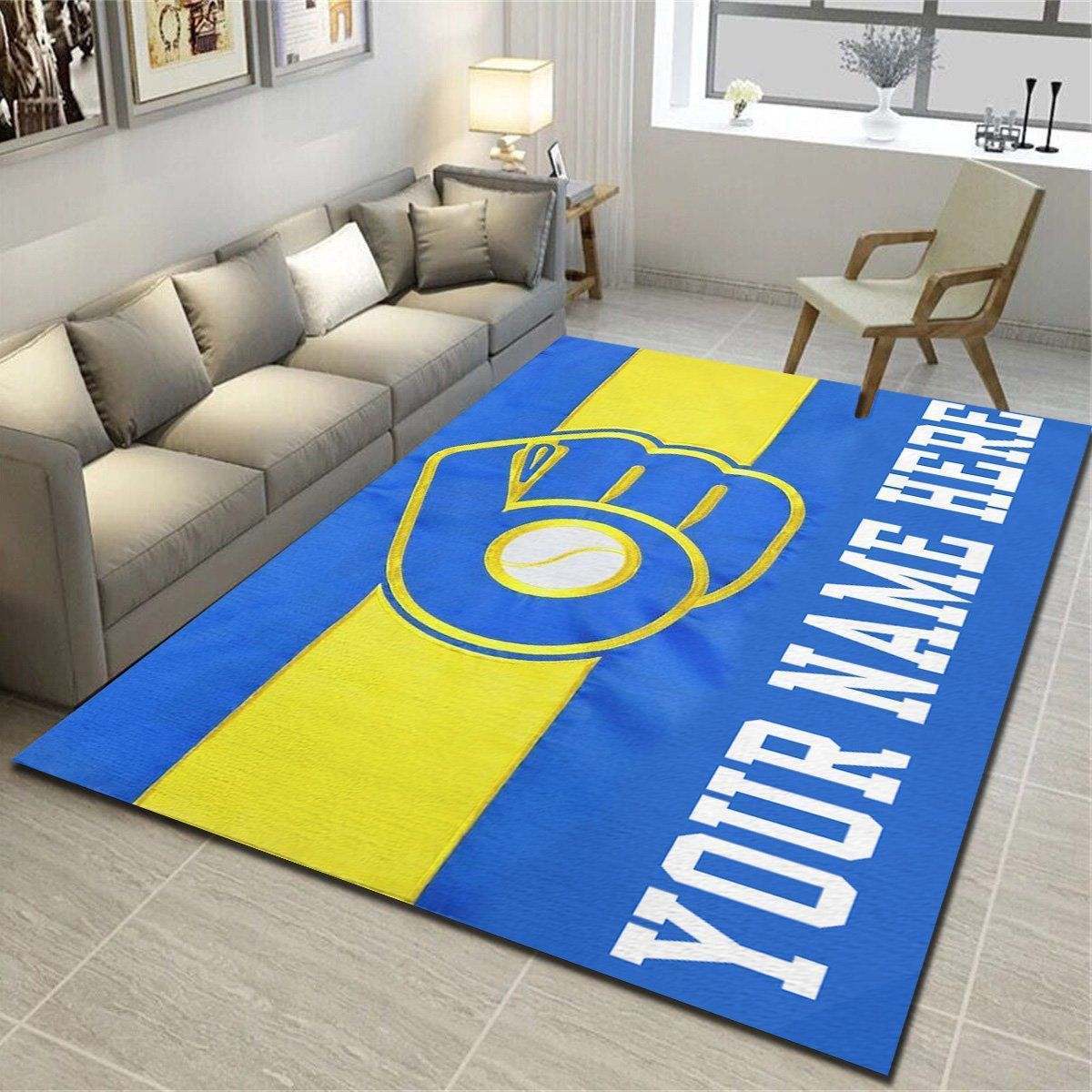 Milwaukee Brewers Personalized Rug,Team Living Room Carpet,Customized Floor Decor