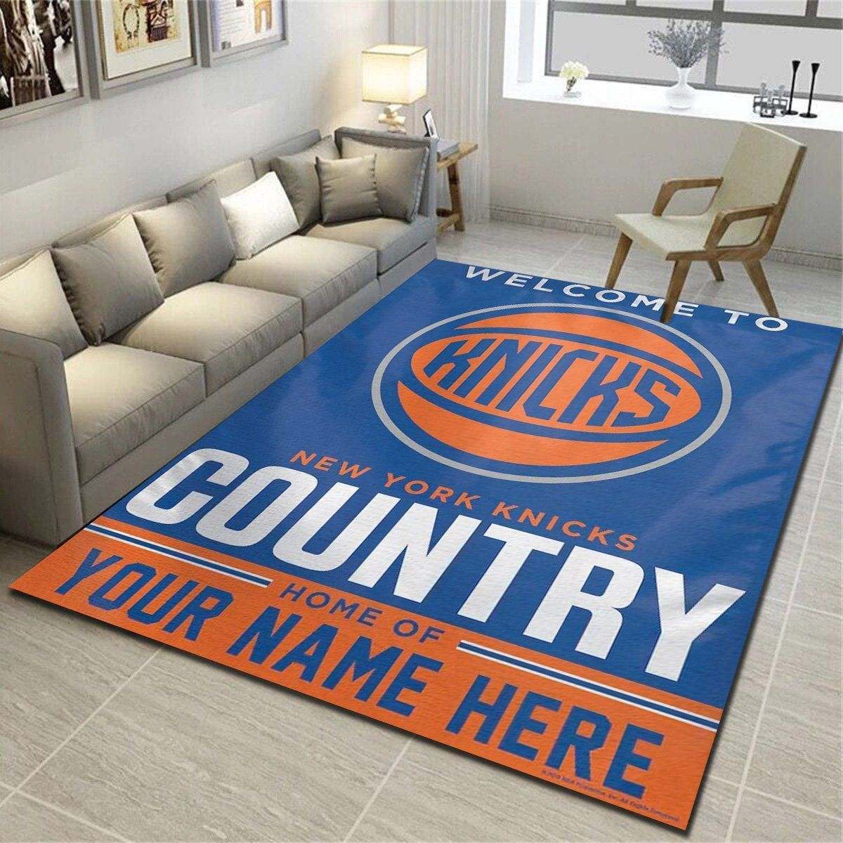 New York Knicks Personalized Rug, Team Living Room Carpet, Customized Man Cave Floor Mat