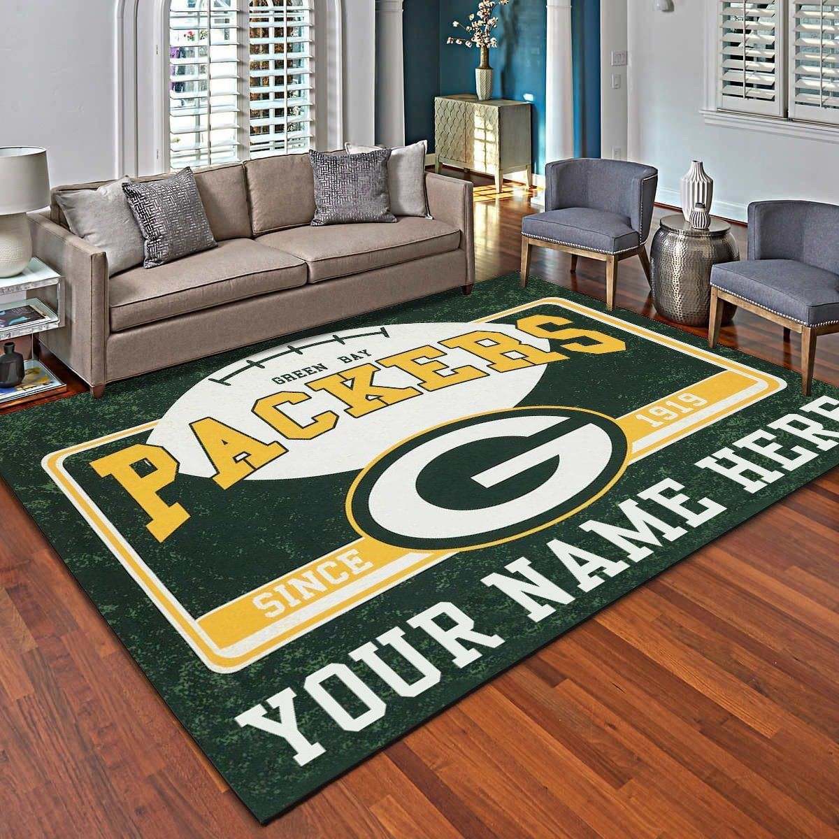 Green Bay Packers Personalized Rugs, Living Room Carpet – Customized Floor Mat Home Decor