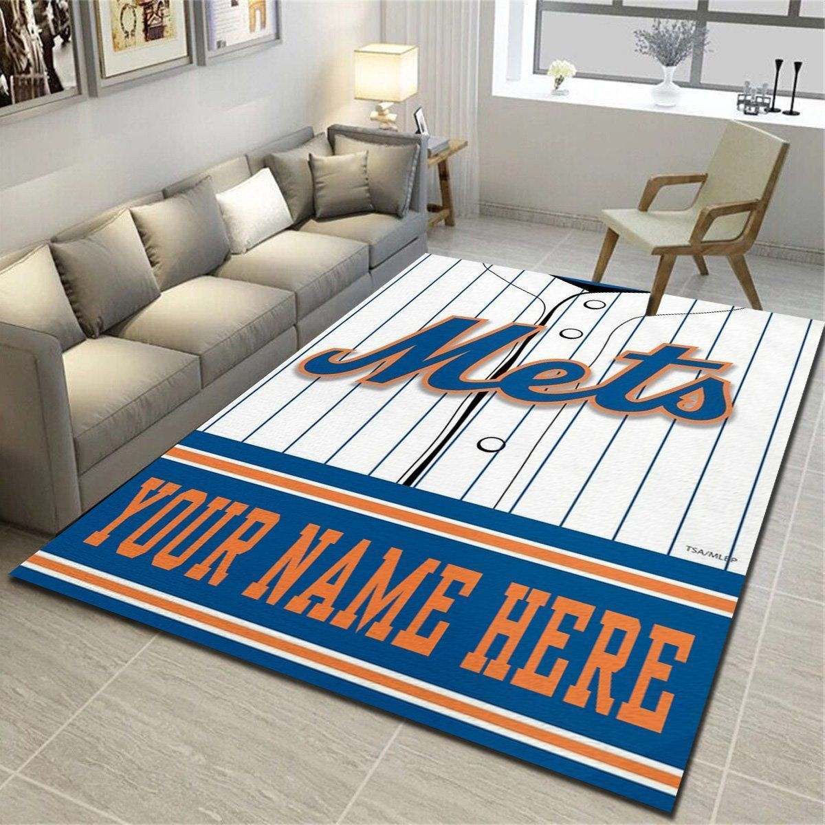 New York Mets Personalized Area Rugs, Team Living Room Bedroom Carpet, Customized Floor Mat