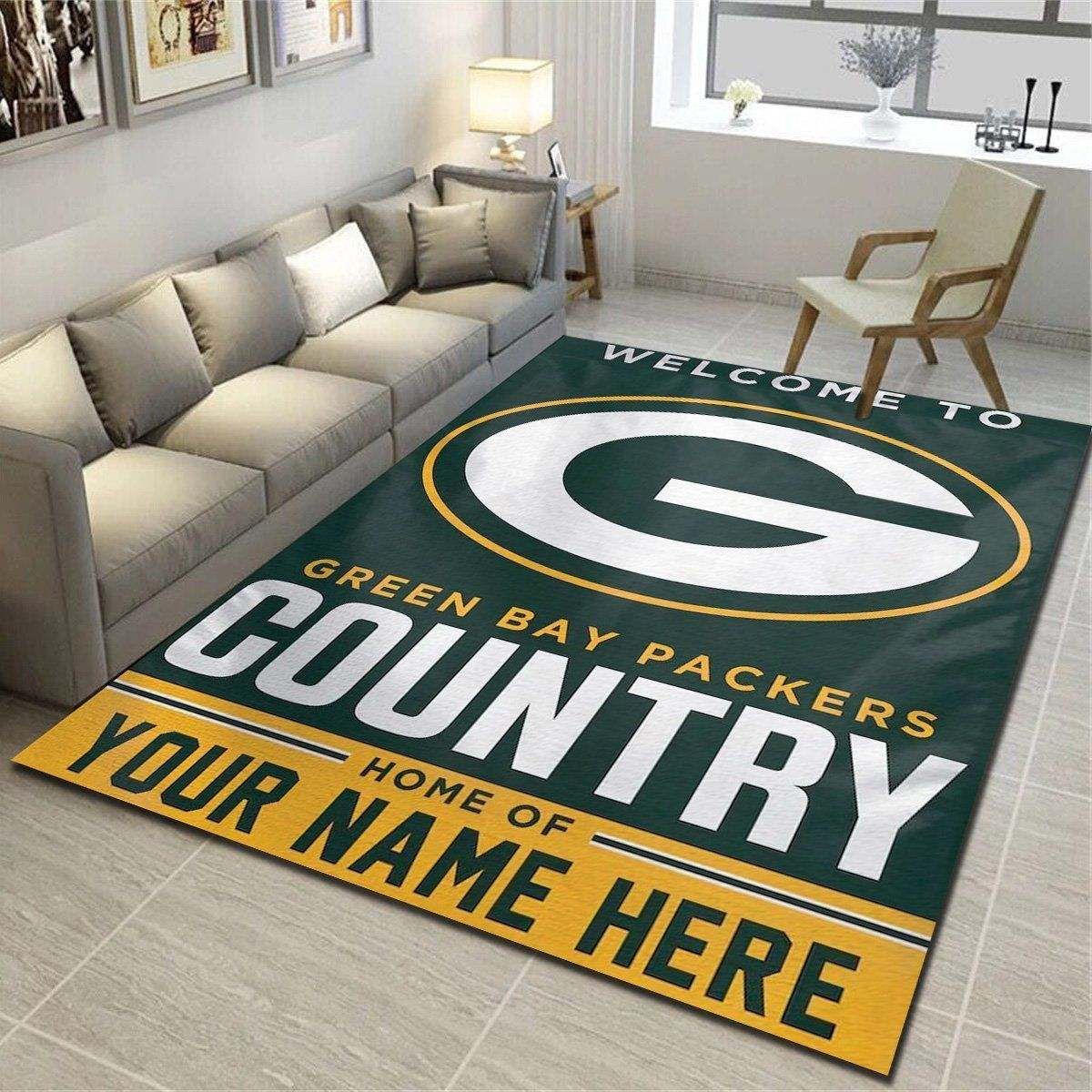 Green Bay Packers Personalized Rug, Team Living Room Bedroom Carpet, Customized Fan Cave Floor Mat