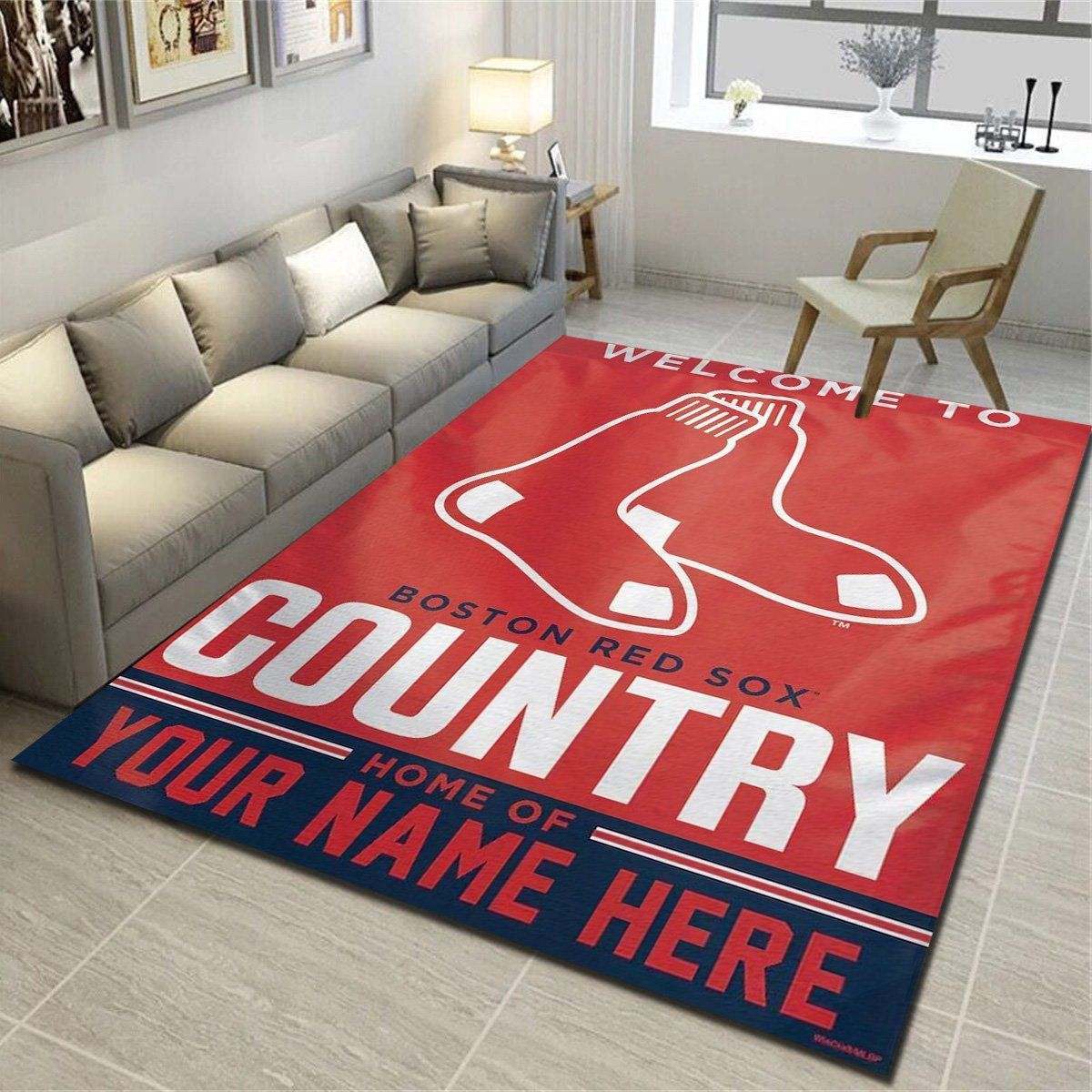 Boston Red Sox Personalized Area Rug, Team Living Room Carpet, Customized Floor Mat Home Decor