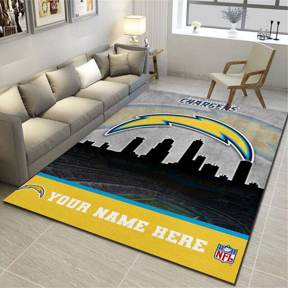 Los Angeles Chargers Personalized Area Rug, Living Room Bedroom Carpet, Customized Fan Cave Floor Mat