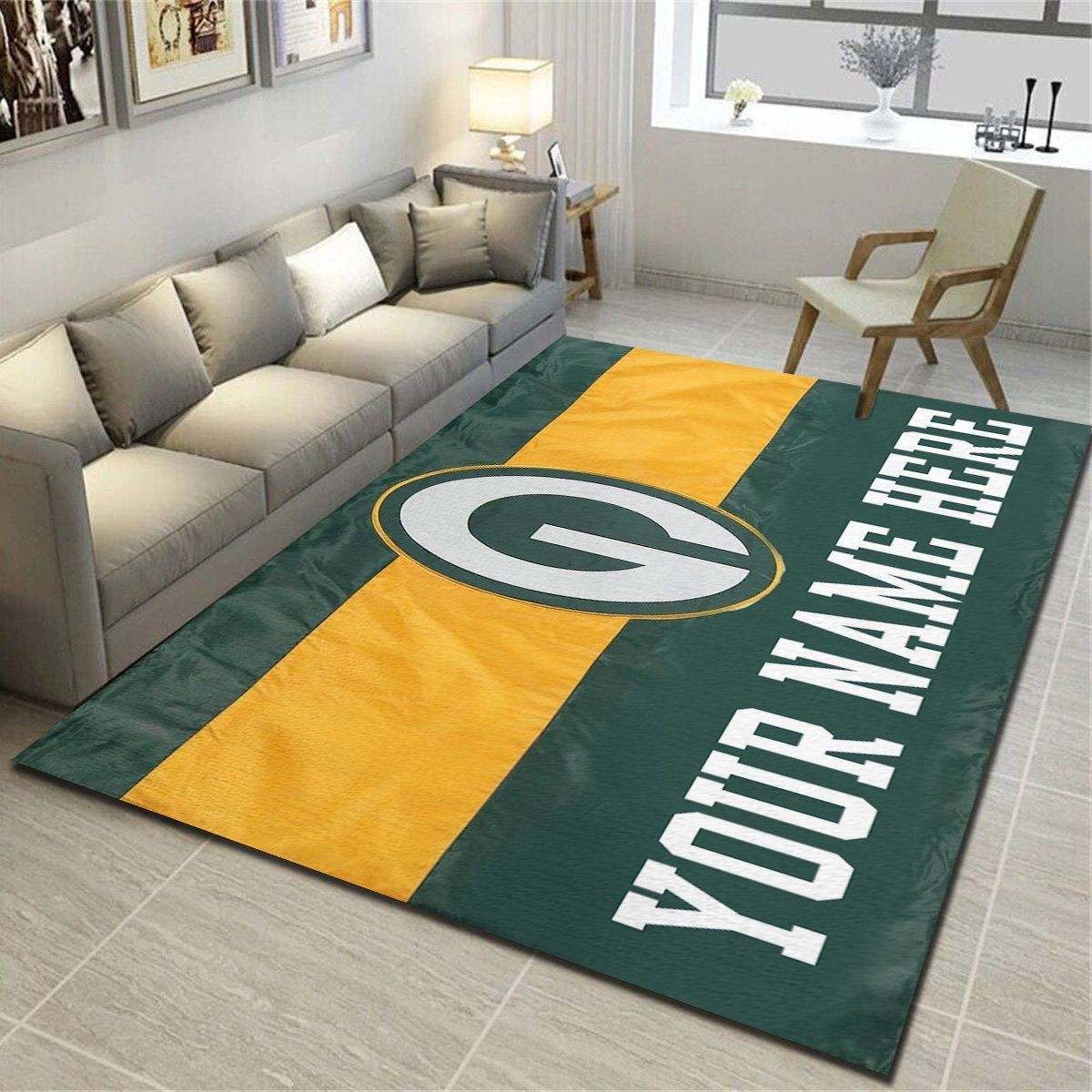 Green Bay Packers Personalized Area Rugs,Living Room Carpet,Customized Fan Cave Floor Mat