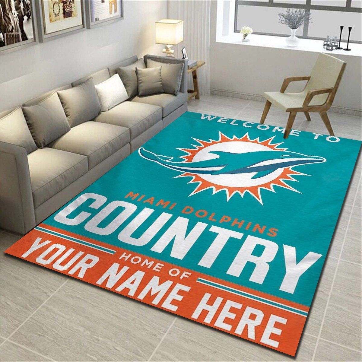 Miami Dolphins Personalized Area Rug, Living Room Carpet, Customized Floor Mat Home Decor