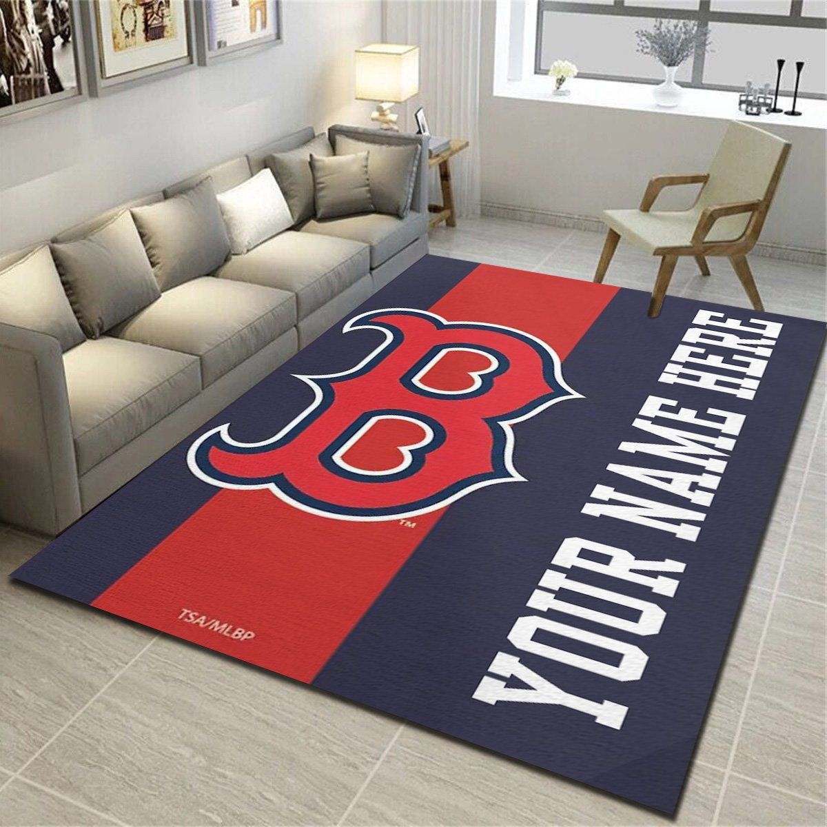 Boston Red Sox Personalized Area Rug,Living Room Carpet,Customized Man Cave Floor Mat