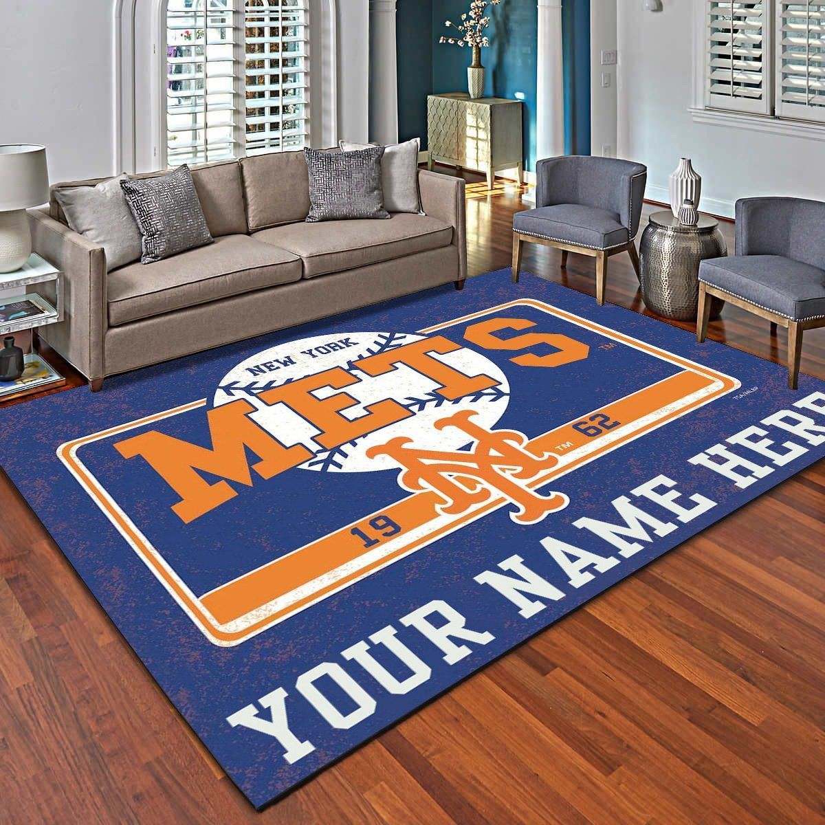 New York Mets Personalized Area Rugs, Living Room Bedroom Carpet – Customized Floor Mat