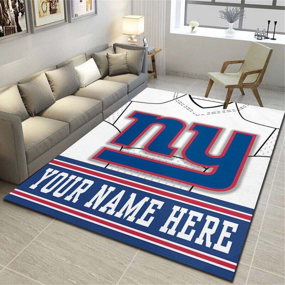 New York Giants Personalized Area Rugs, Team Living Room Carpet, Customized Man Cave Floor Mat