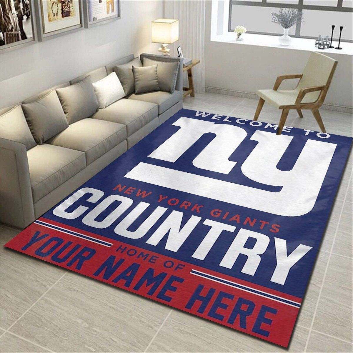 New York Giants Personalized Rug, Team Living Room Bedroom Carpet, Customized Man Cave Floor Mat