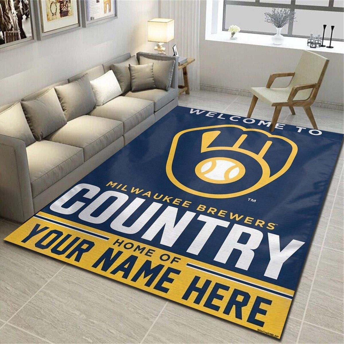 Milwaukee Brewers Personalized Rug, Team Living Room Carpet, Customized Floor Decor