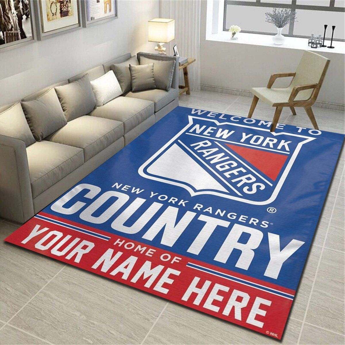 New York Rangers Personalized Rug, Living Room Carpet, Customized Floor Decor