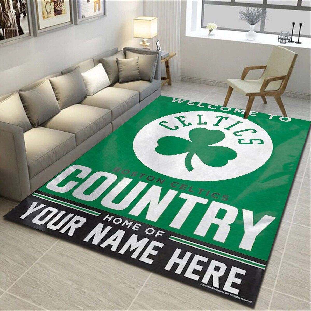 Boston Celtics Personalized Area Rug, Team Living Room Bedroom Carpet, Customized Floor Decor