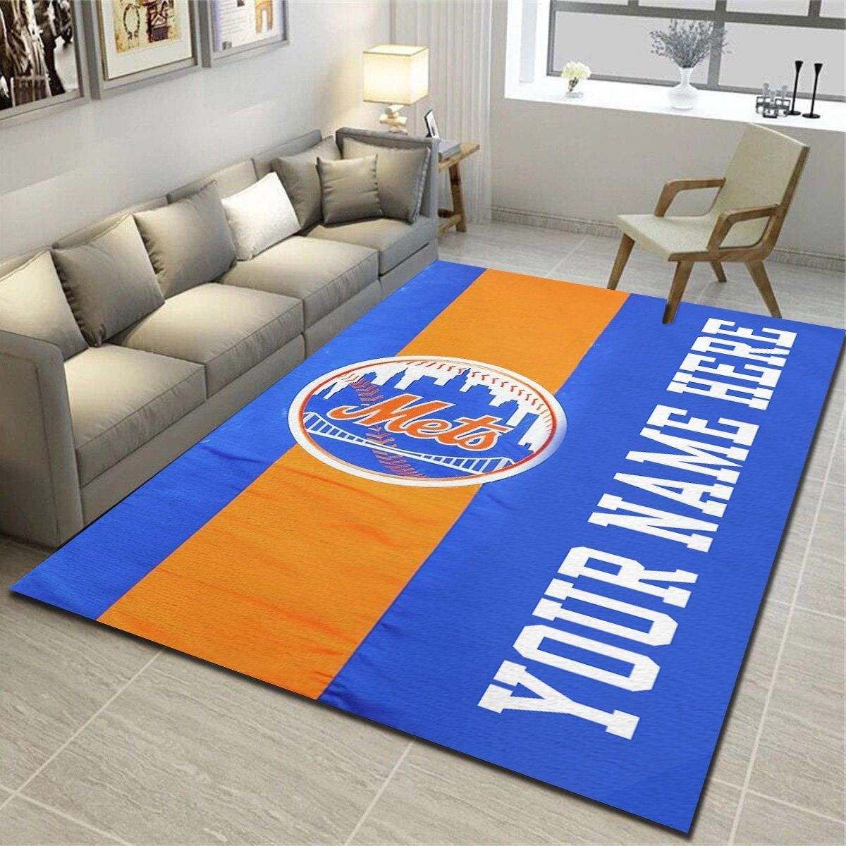 New York Mets Personalized Area Rug,Team Living Room Bedroom Carpet,Customized Man Cave Floor Mat