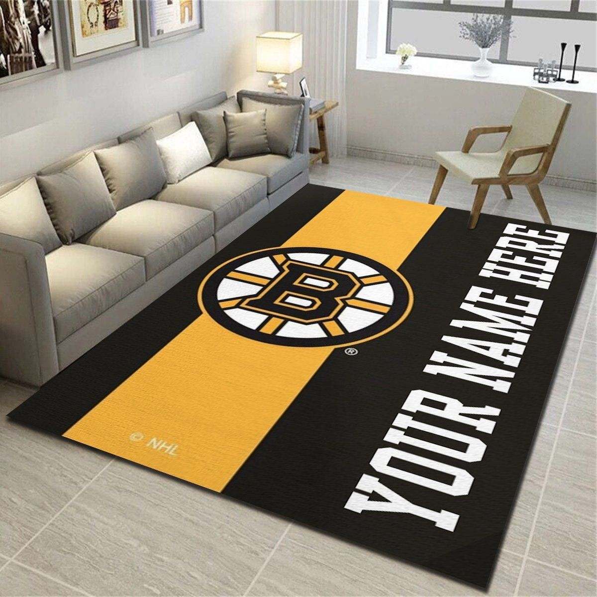 Boston Bruins Personalized Rug,Living Room Bedroom Carpet,Customized Fan Cave Floor Mat