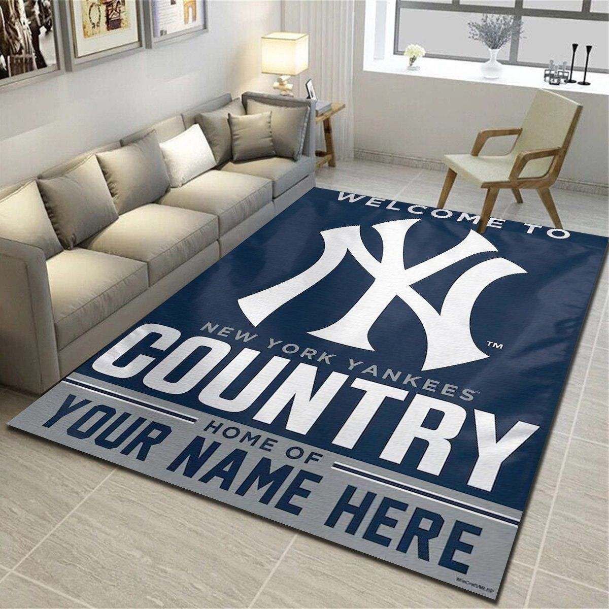 New York Yankees Personalized Area Rug, Team Living Room Bedroom Carpet, Customized Man Cave Floor Mat