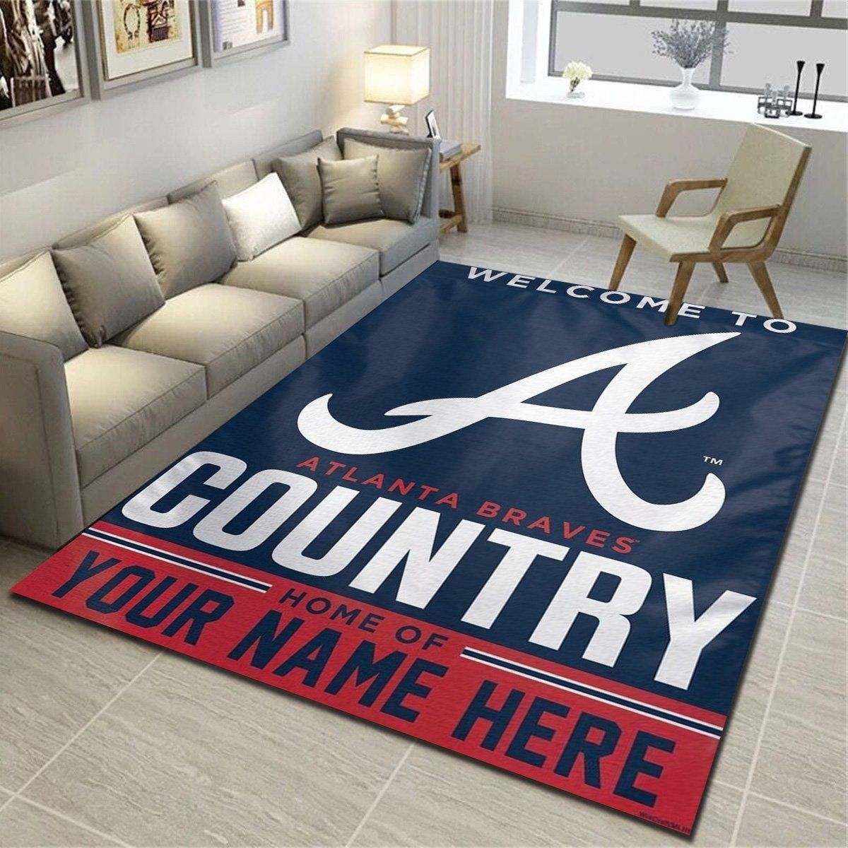 Atlanta Braves Personalized Area Rugs, Living Room Bedroom Carpet, Customized Fan Cave Floor Mat