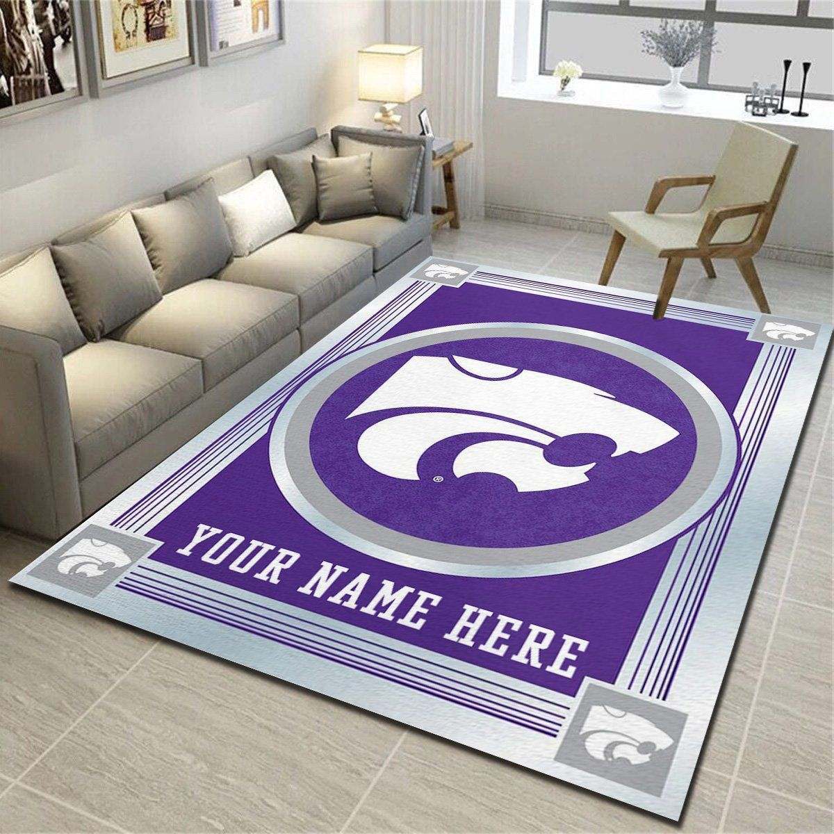 Kansas State Wildcats Personalized Rug, Living Room Carpet, Customized Man Cave Floor Mat