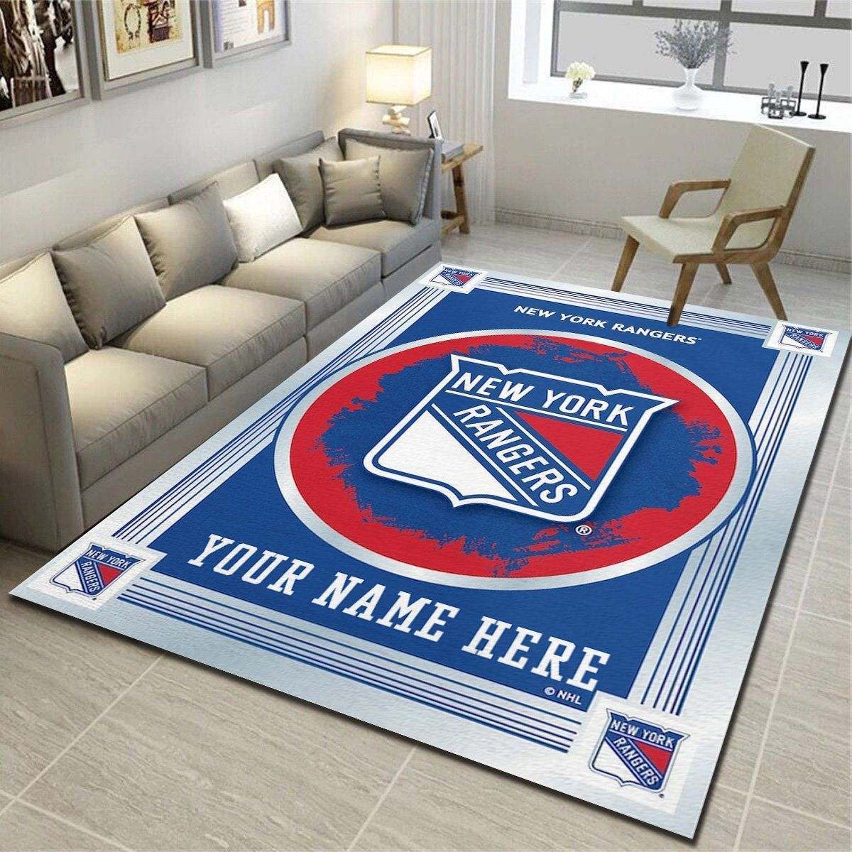 New York Rangers Personalized Rug, Living Room Carpet, Customized Fan Cave Floor Mat