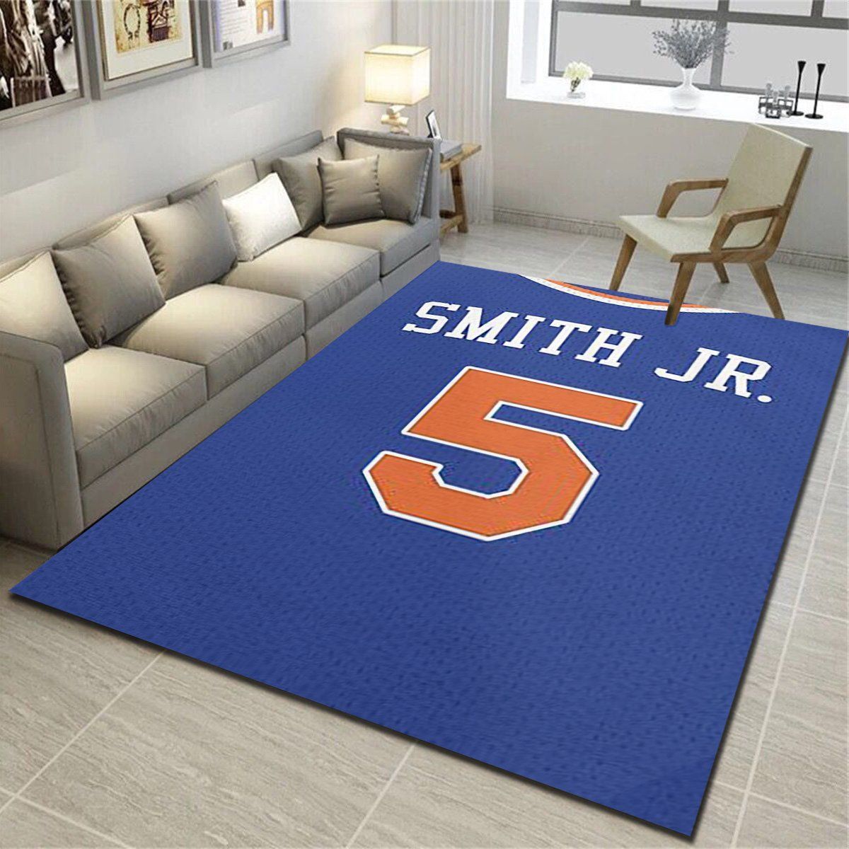 New York Knicks Logo Area Rug, Basketball Team Living Room Carpet, Sports Floor Decor