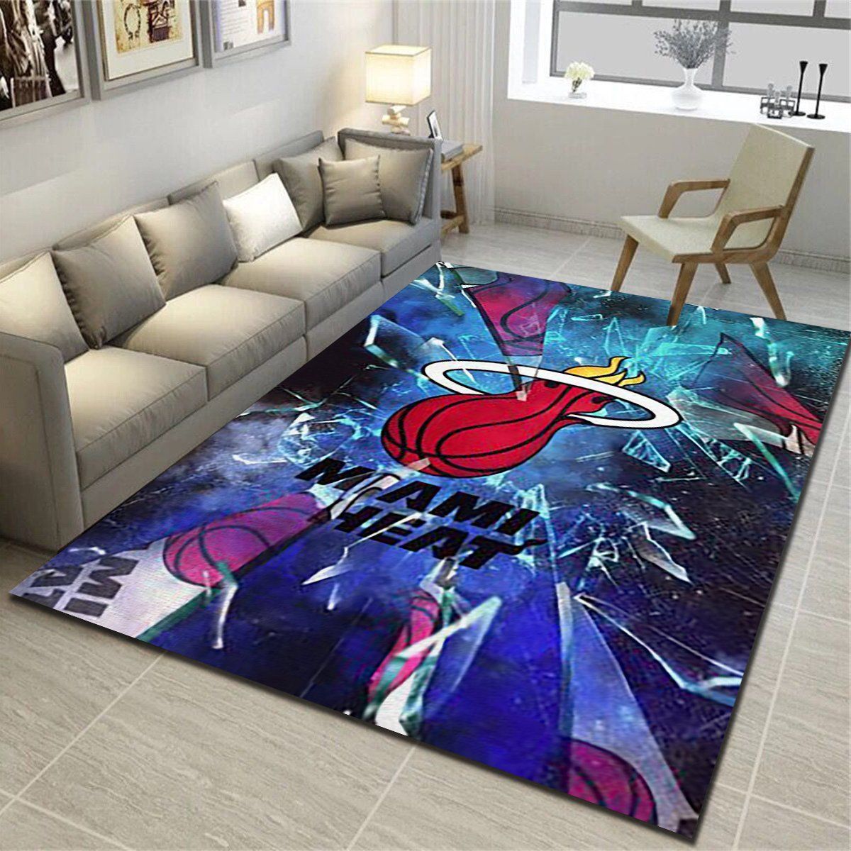 Miami Heat Area Rug, Basketball Team Living Room Bedroom Carpet, Sports Floor Mat Home Decor