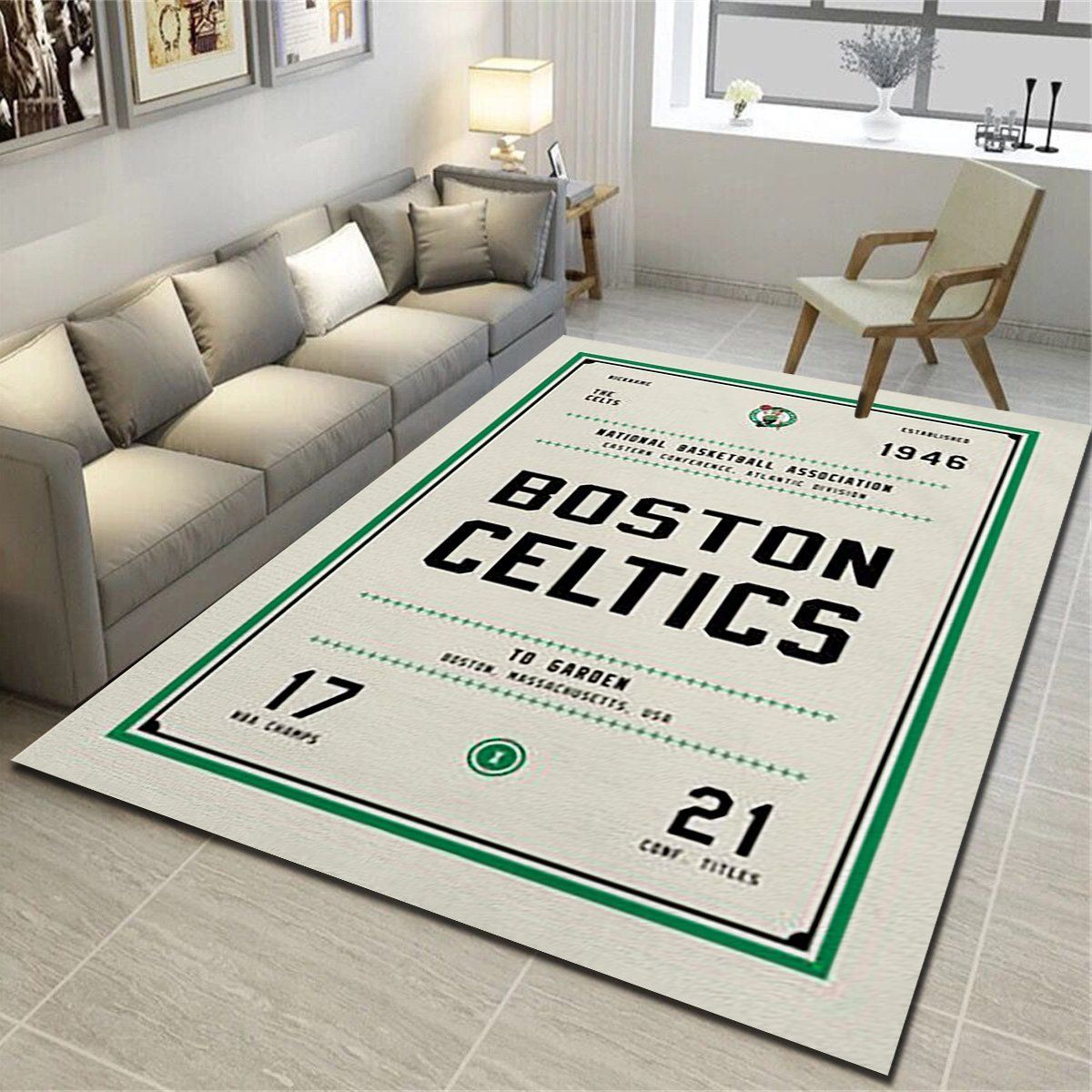 Boston Celtics Rug, Basketball Team Living Room Bedroom Carpet, Sports Floor Decor