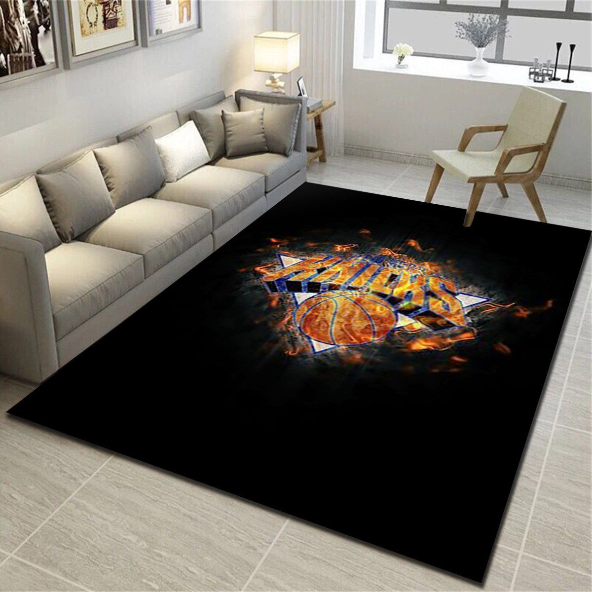 New York Knicks Logo Area Rug, Basketball Team Living Room Carpet, Sports Floor Mat