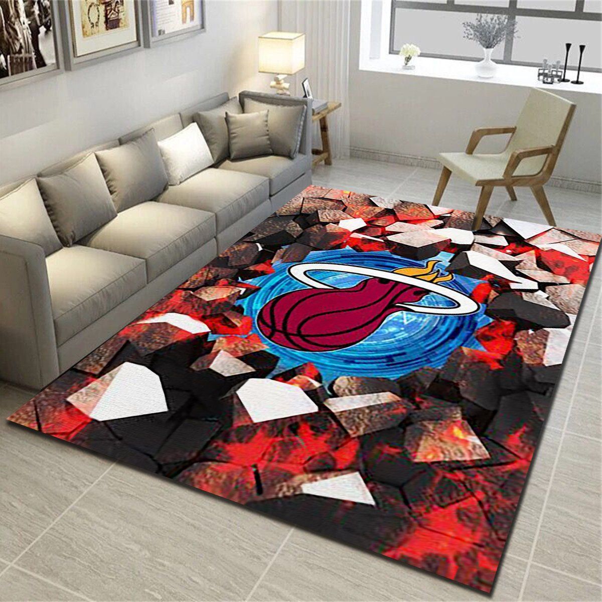 Miami Heat Area Rugs, Basketball Team Living Room Carpet, Fan Cave Floor Mat