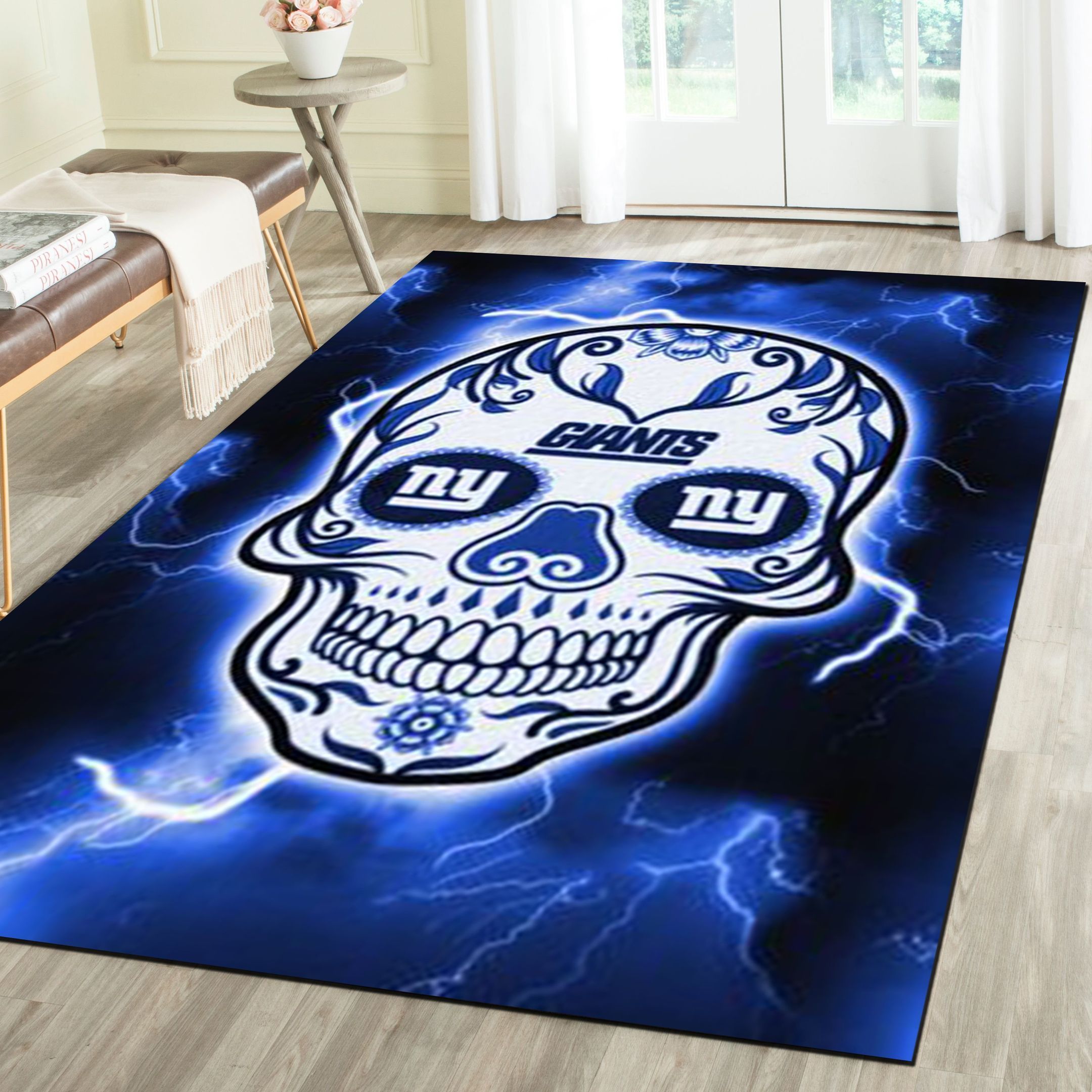 New York Giants Logo Area Rug, Football Team Living Room Bedroom Carpet, Man Cave Floor Mat