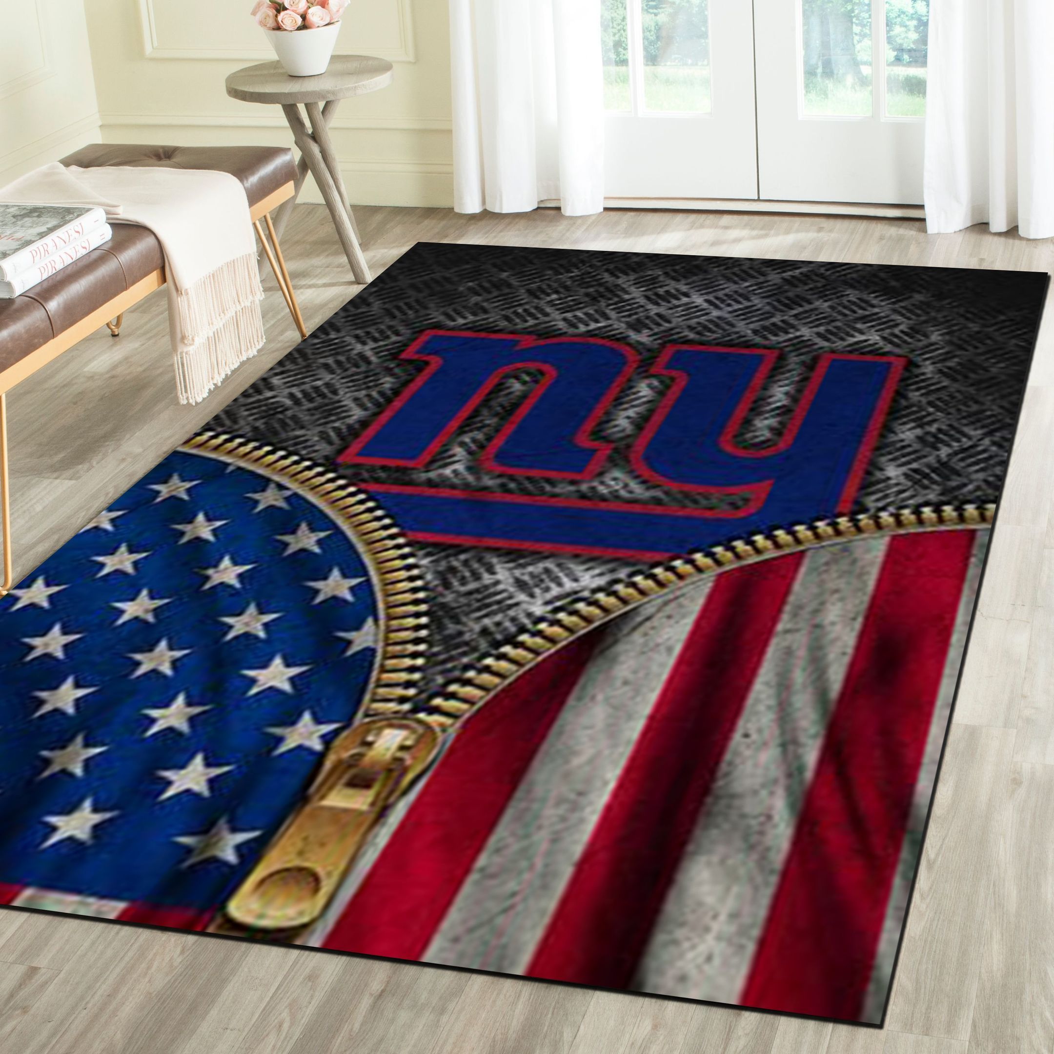 New York Giants Logo Area Rug, Football Team Living Room Bedroom Carpet, Sports Floor Mat Home Decor