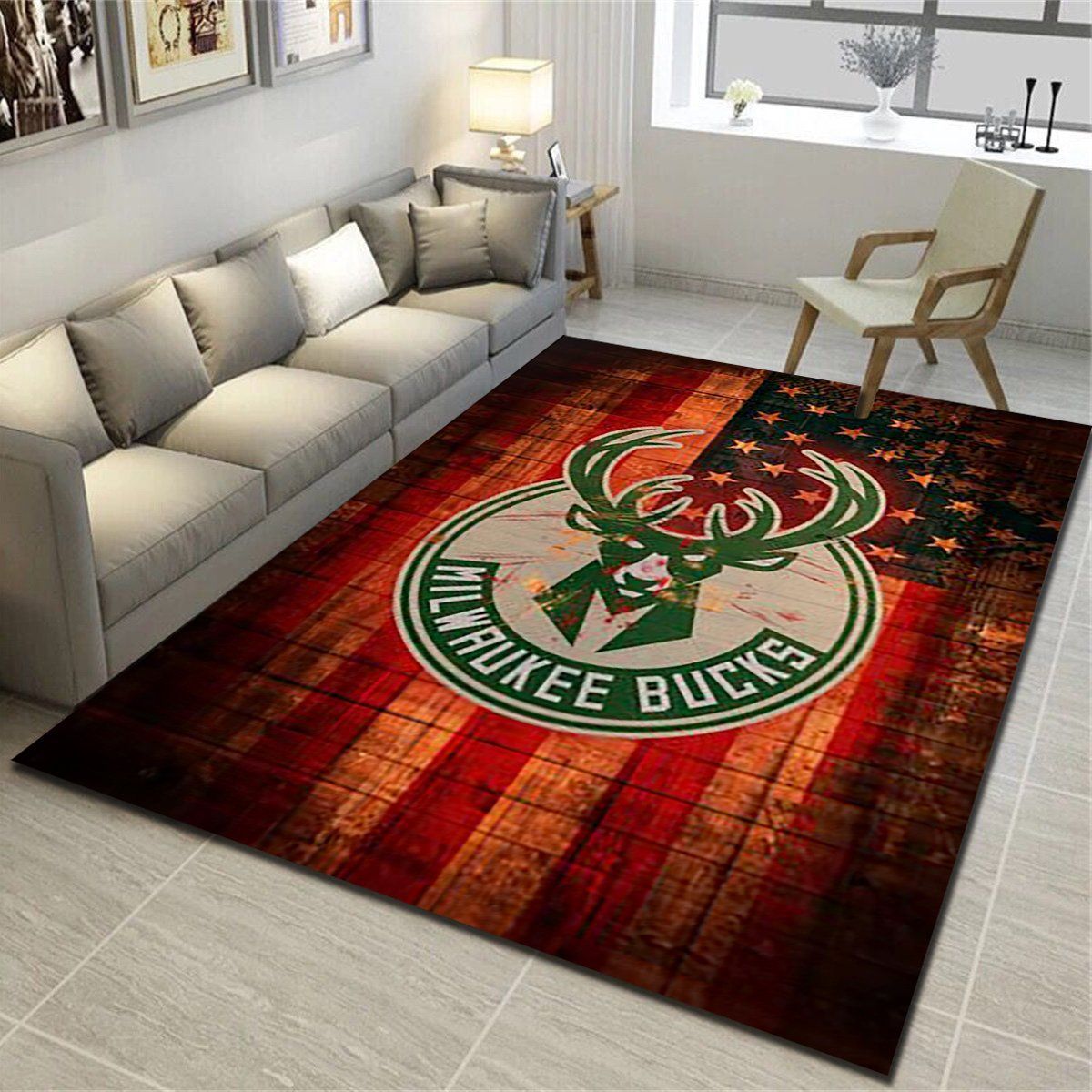 Milwaukee Bucks Logo Area Rug, Basketball Team Living Room Carpet, Sports Floor Mat Home Decor