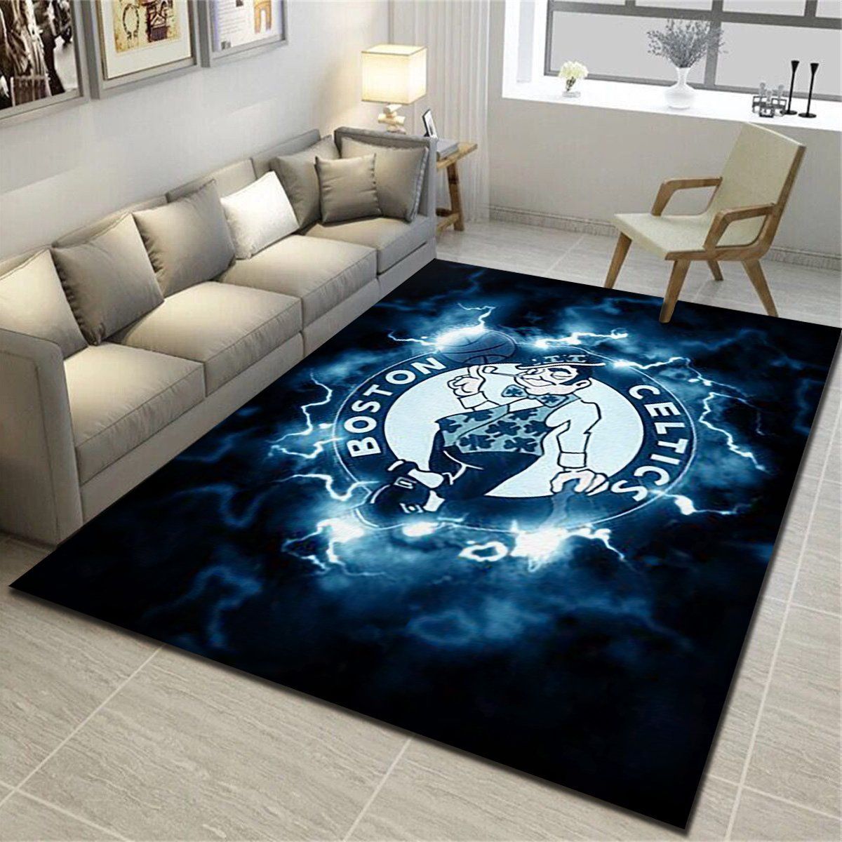 Boston Celtics Rug, Basketball Team Living Room Carpet, Fan Cave Floor Mat