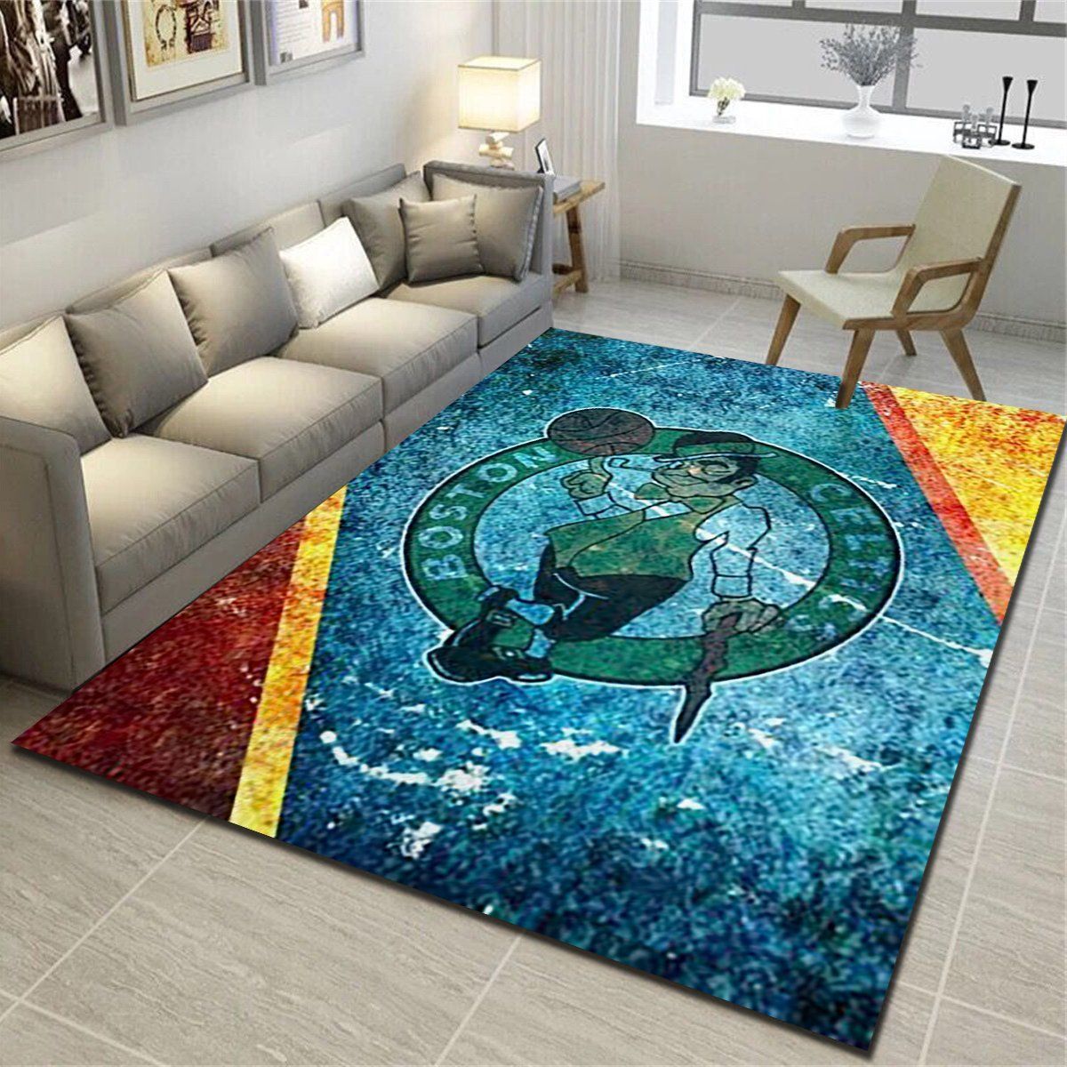 Boston Celtics Area Rugs, Basketball Team Living Room Bedroom Carpet, Man Cave Floor Mat