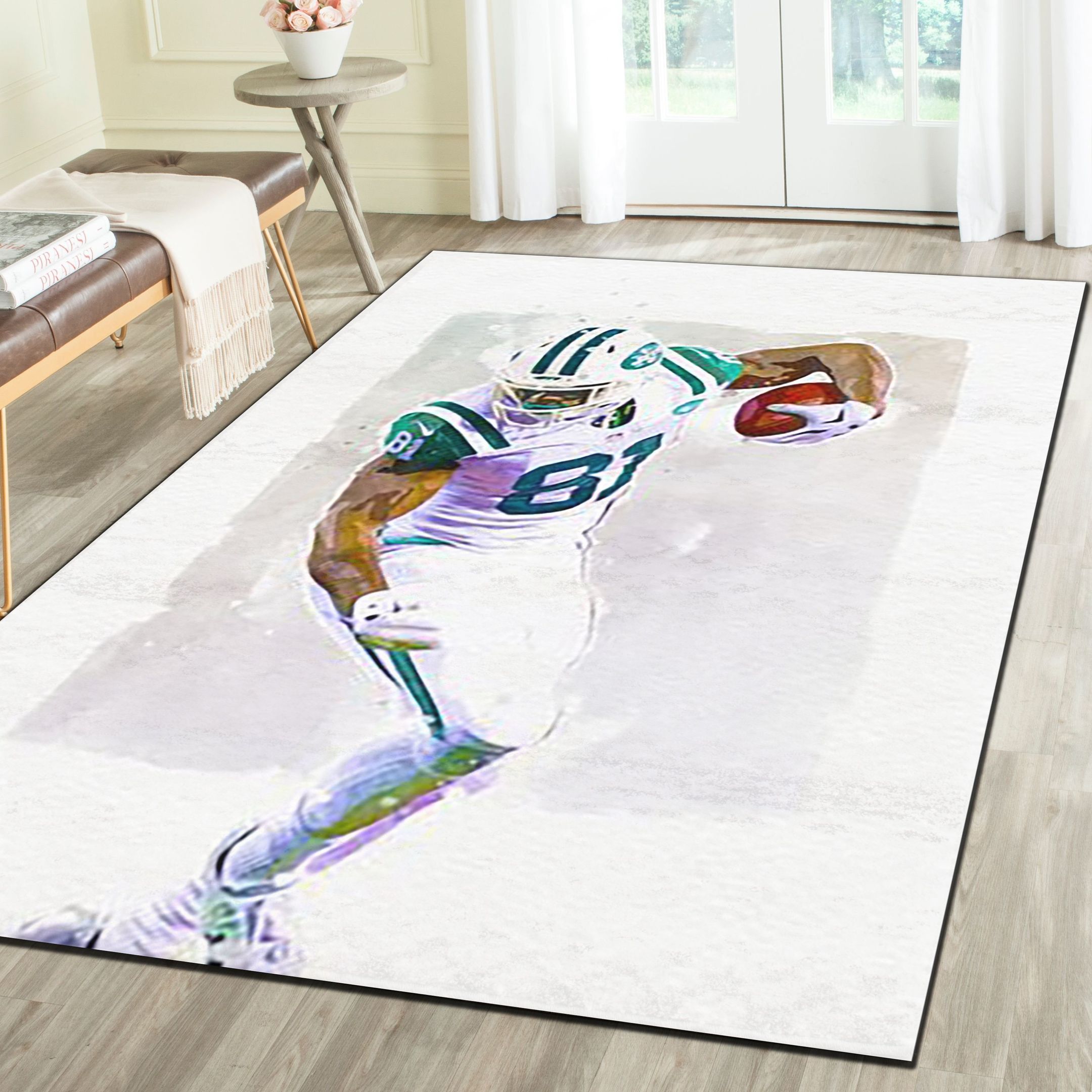 New York Jets Area Rug, Football Team Living Room Bedroom Carpet, Sports Floor Mat Home Decor