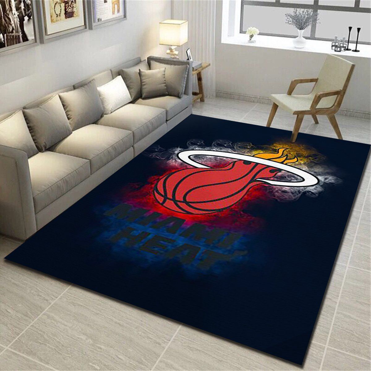 Miami Heat Area Rug, Basketball Team Living Room Carpet, Man Cave Floor Mat