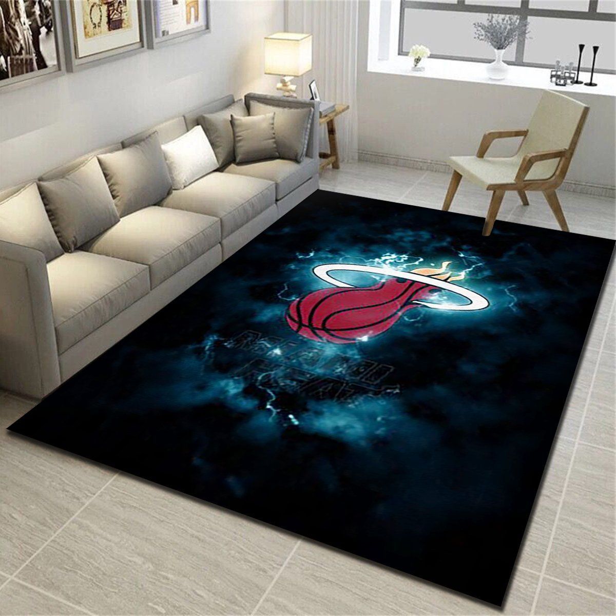 Miami Heat Logo Area Rug, Basketball Team Living Room Bedroom Carpet, Man Cave Floor Mat