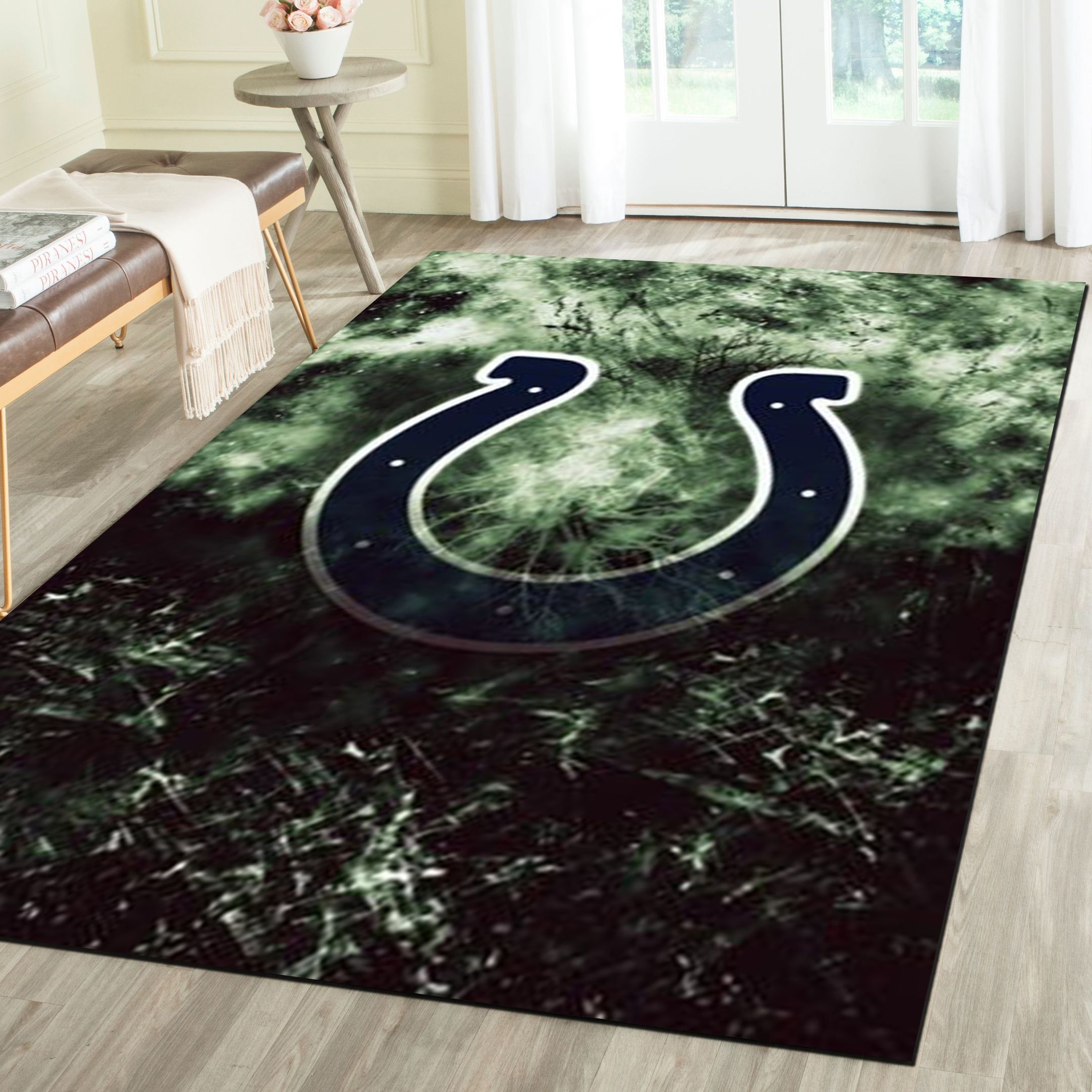 Indianapolis Colts Logo Area Rug, Football Team Living Room Carpet, Sports Floor Decor