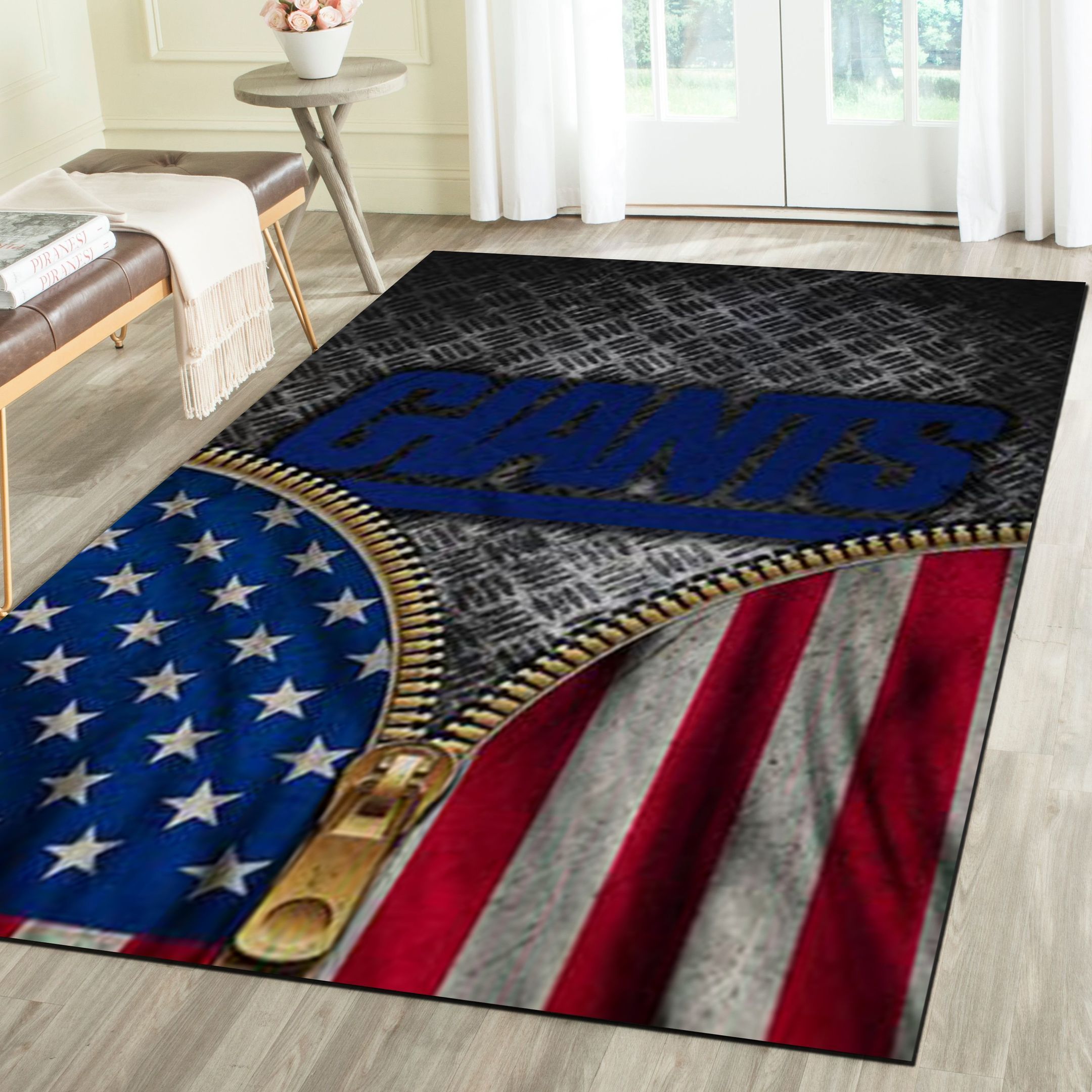 New York Giants Logo Area Rug, Football Team Living Room Bedroom Carpet, Sports Floor Mat