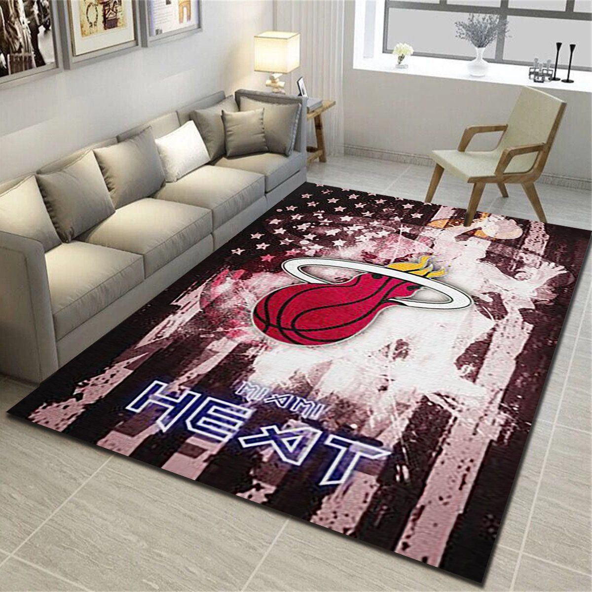 Miami Heat Area Rugs, Basketball Team Living Room Carpet, Man Cave Floor Mat