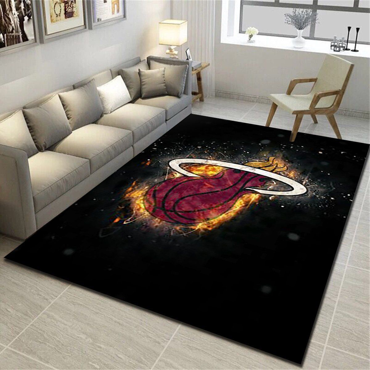 Miami Heat Rug, Basketball Team Living Room Carpet, Sports Floor Mat Home Decor