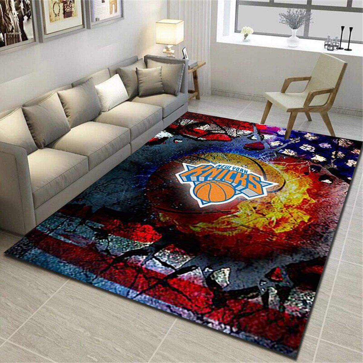 New York Knicks Area Rug, Basketball Team Living Room Bedroom Carpet, Sports Floor Mat