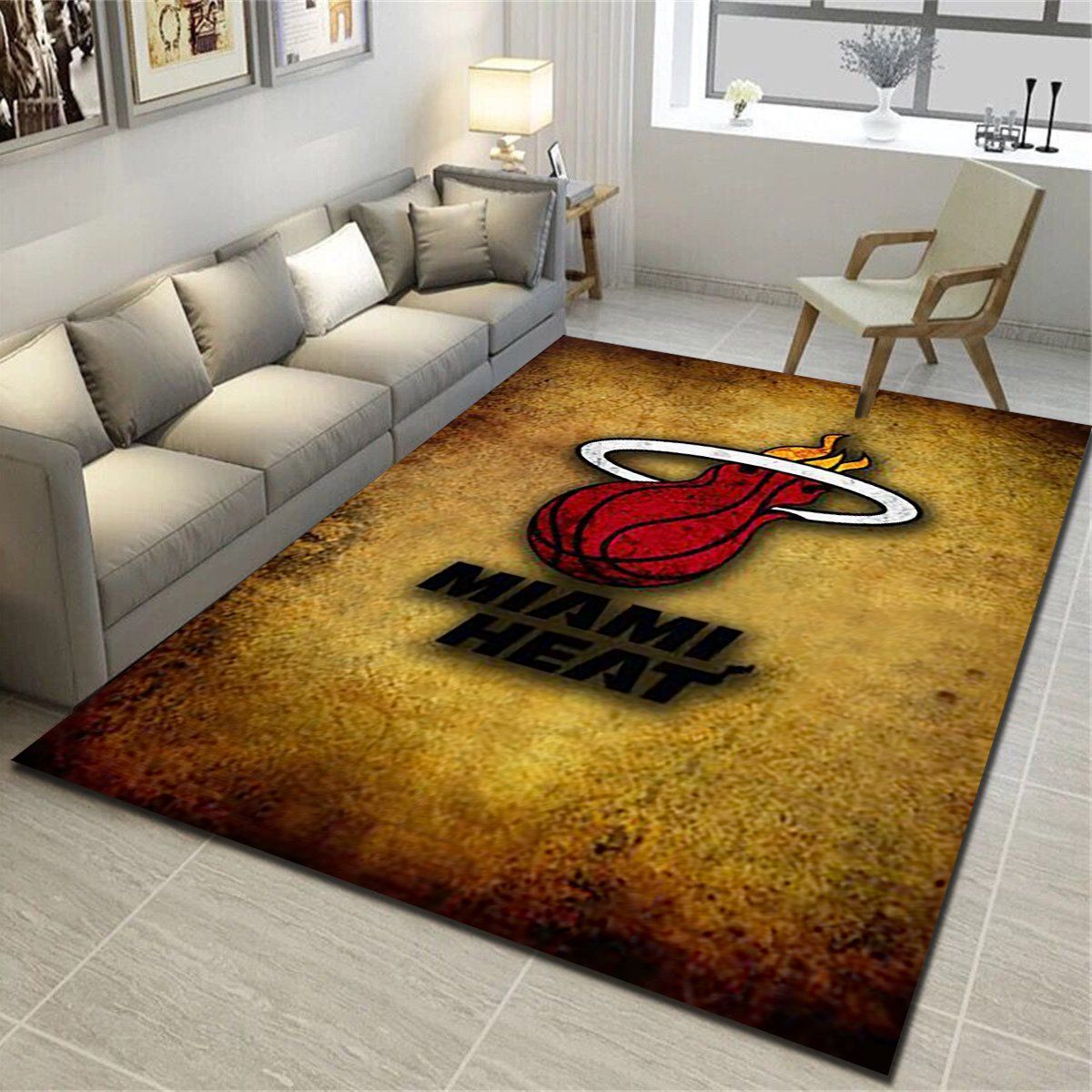 Miami Heat Area Rug, Basketball Team Living Room Carpet, Fan Cave Floor Mat