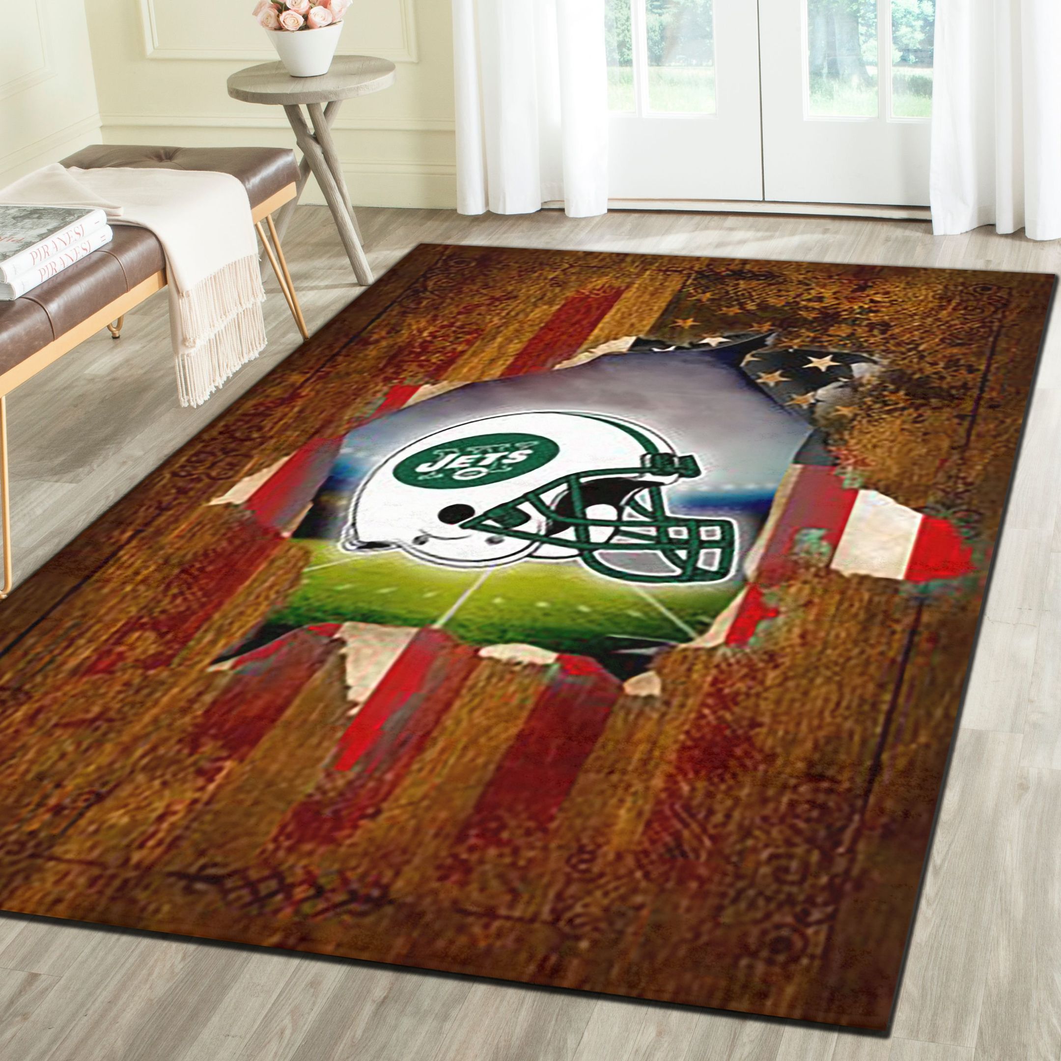 New York Jets Logo Area Rug, Football Team Living Room Carpet, Man Cave Floor Mat