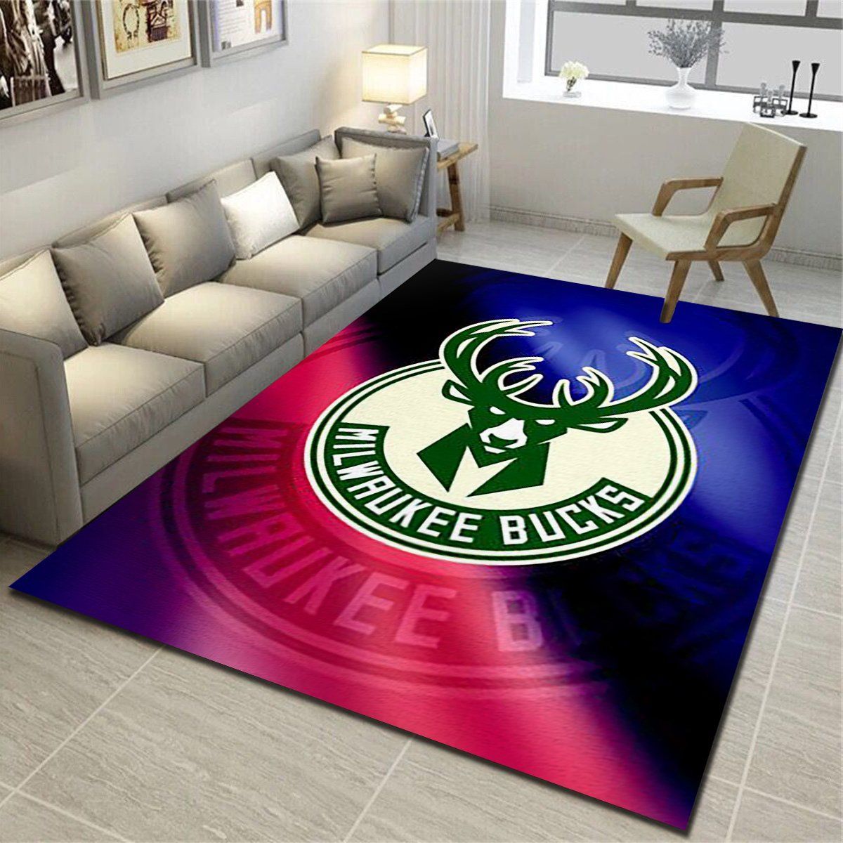 Milwaukee Bucks Rug, Basketball Team Living Room Carpet, Man Cave Floor Mat