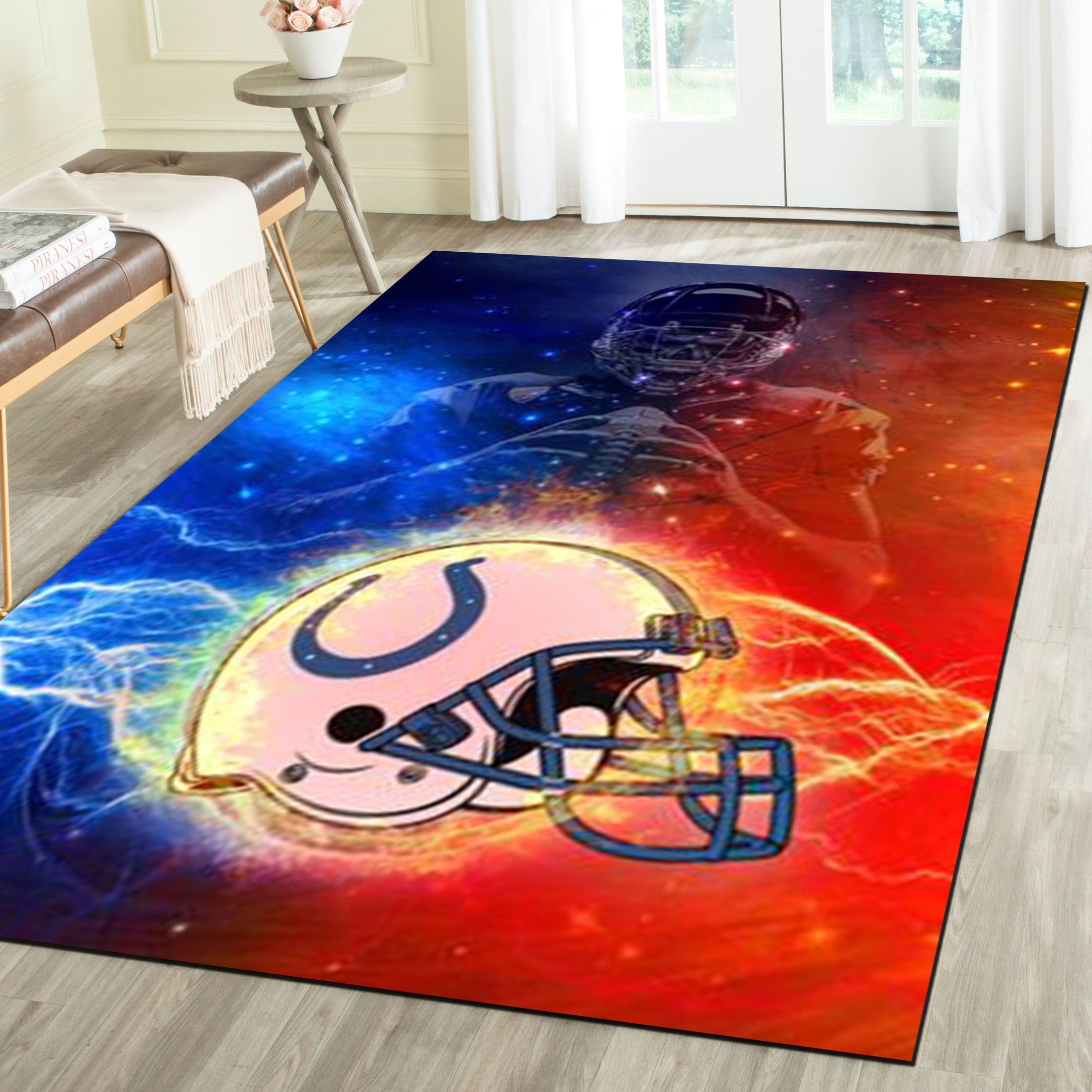 Indianapolis Colts Logo Area Rug, Football Team Living Room Carpet, Fan Cave Floor Mat